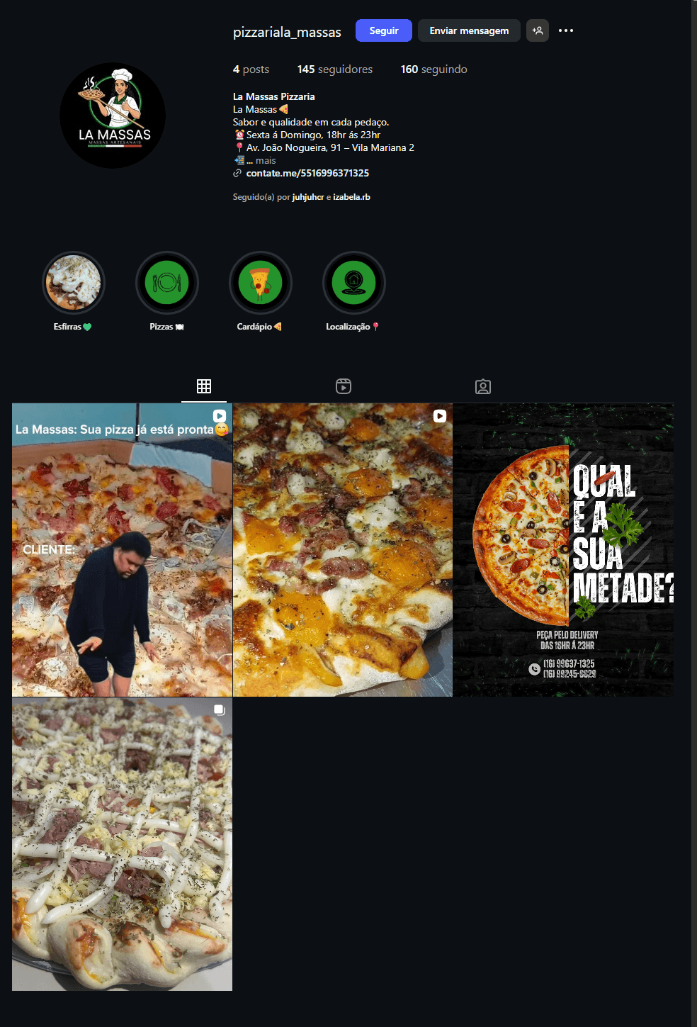 Pizzaria L.A. Massas - Social Media